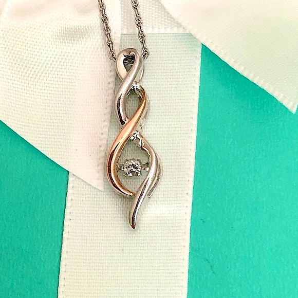 NWOT Genuine Floating Diamond, 10k Rose Gold & Sterling Silver Necklace - Picture 6 of 15